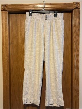 Women’s Casual Linen Blend wide leg Pants (full length)-Light Beige- Size large